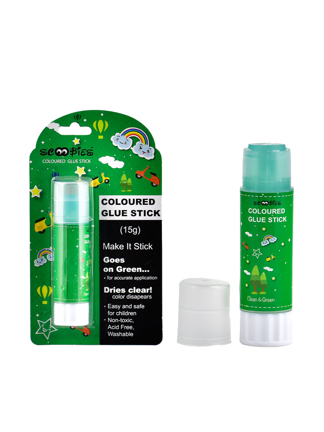 SCOOBIES Kids Green & White Glue Sticks School Essentials