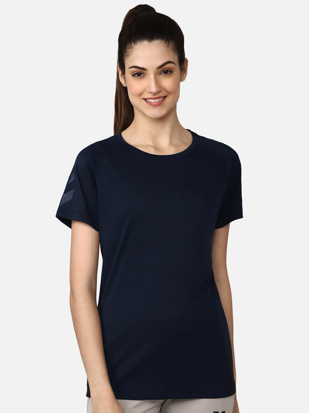 hummel Women Navy Blue Raglan Sleeves T-shirt