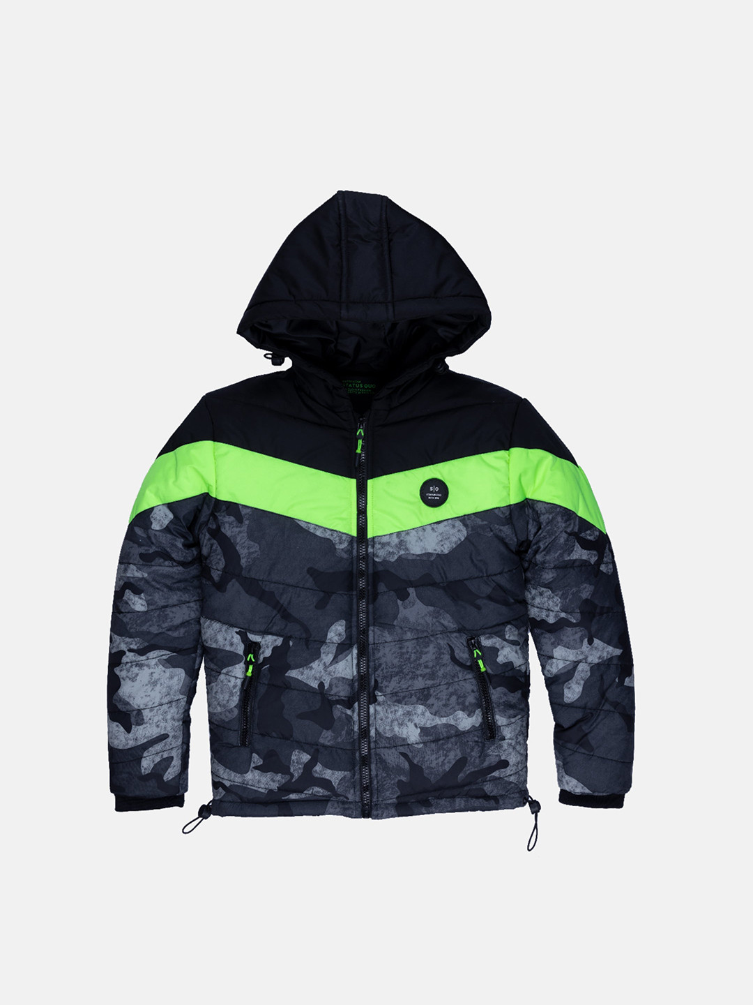 Status Quo Boys Black And Grey Colourblocked Hooded Padded Jacket