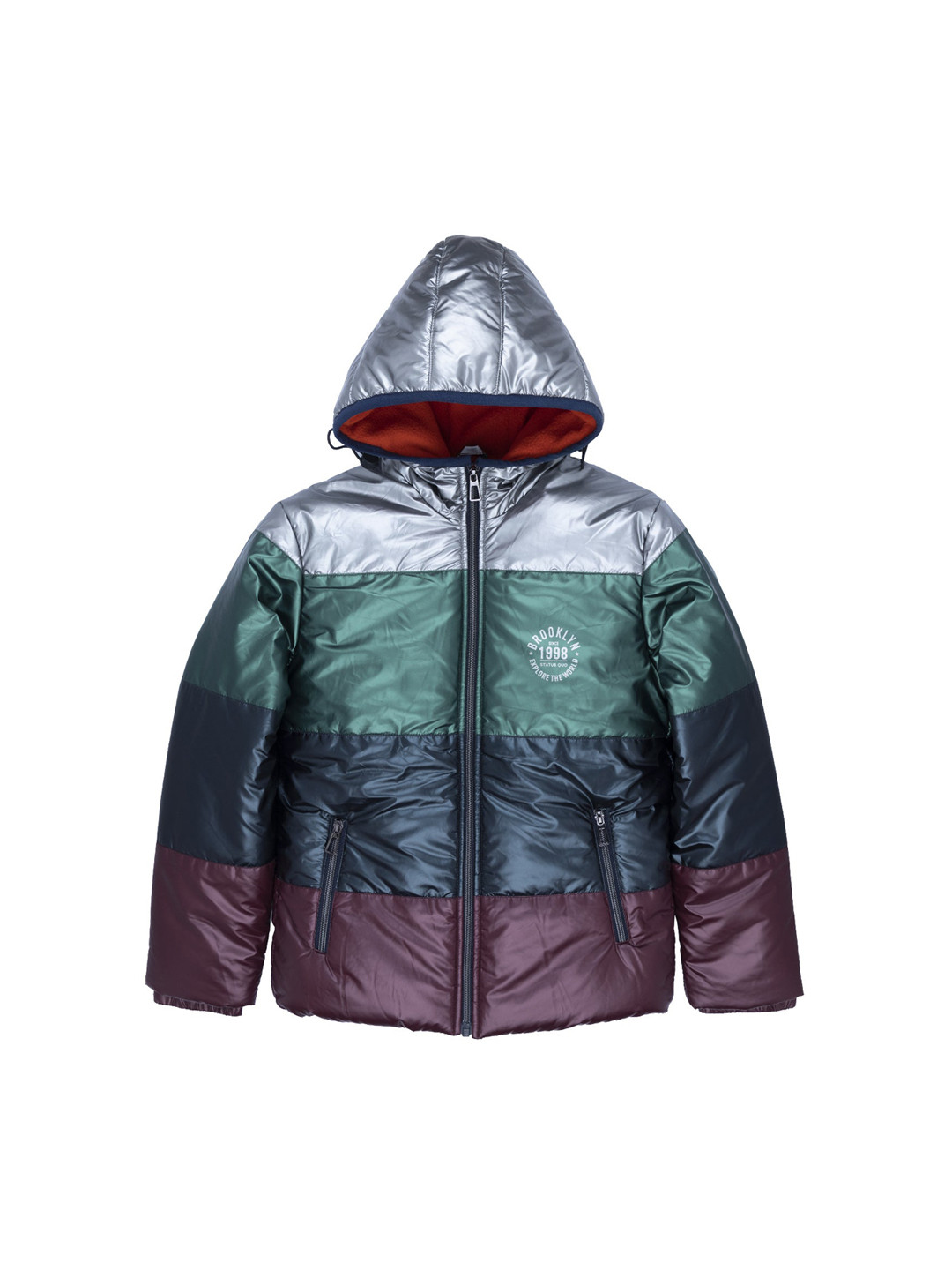 Status Quo Boys Silver-Toned Green Colourblocked Padded Jacket