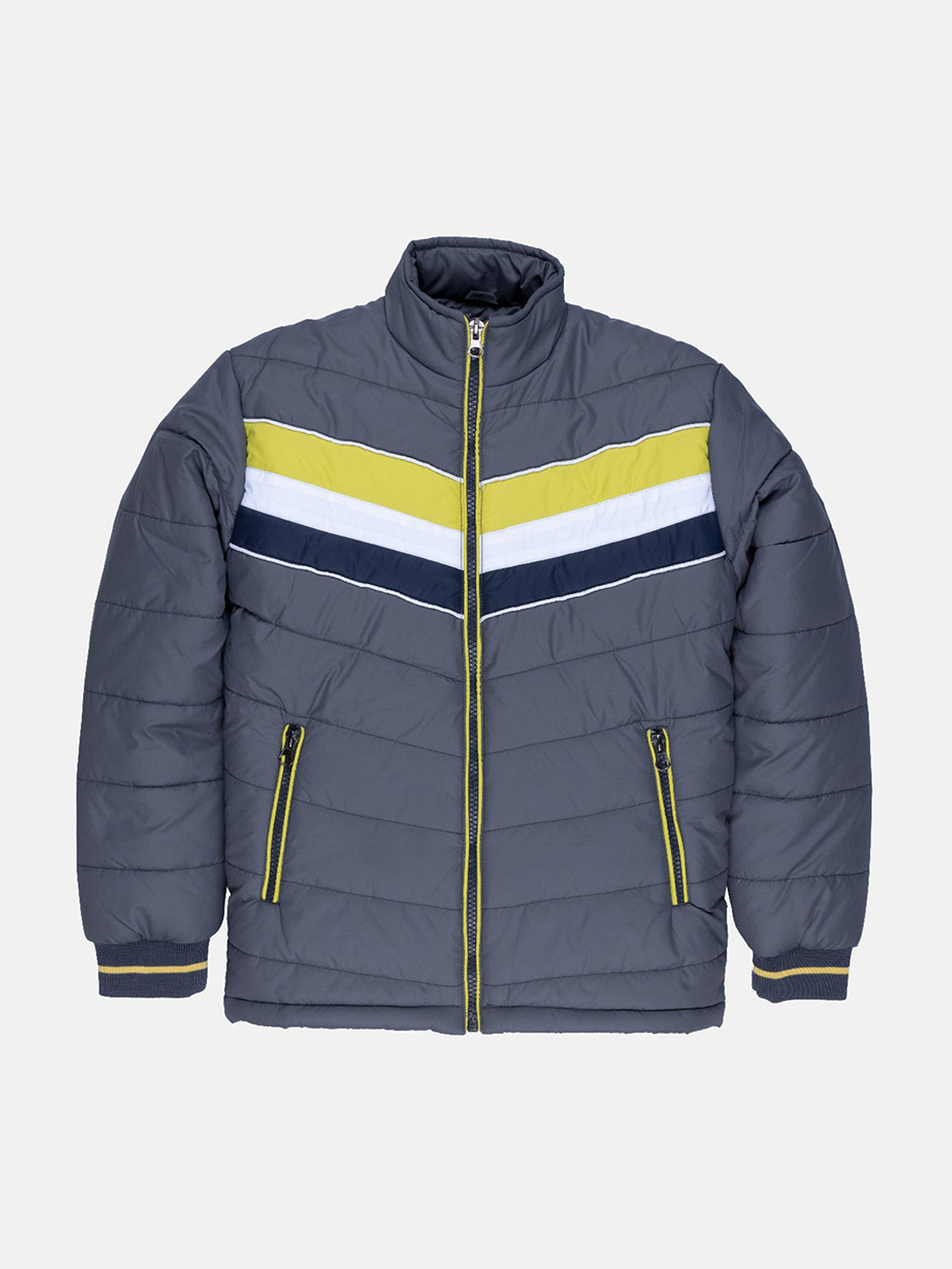Status Quo Boys Grey Yellow Striped Puffer Jacket