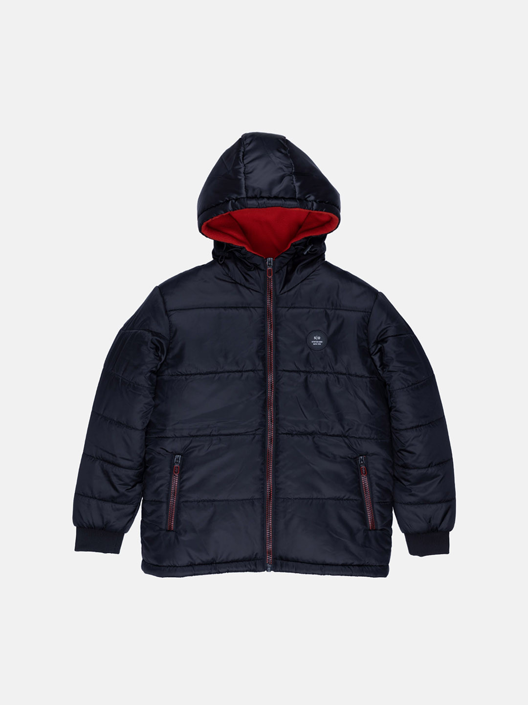 Status Quo Boys Black Red Quilted Hooded Puffer Jacket