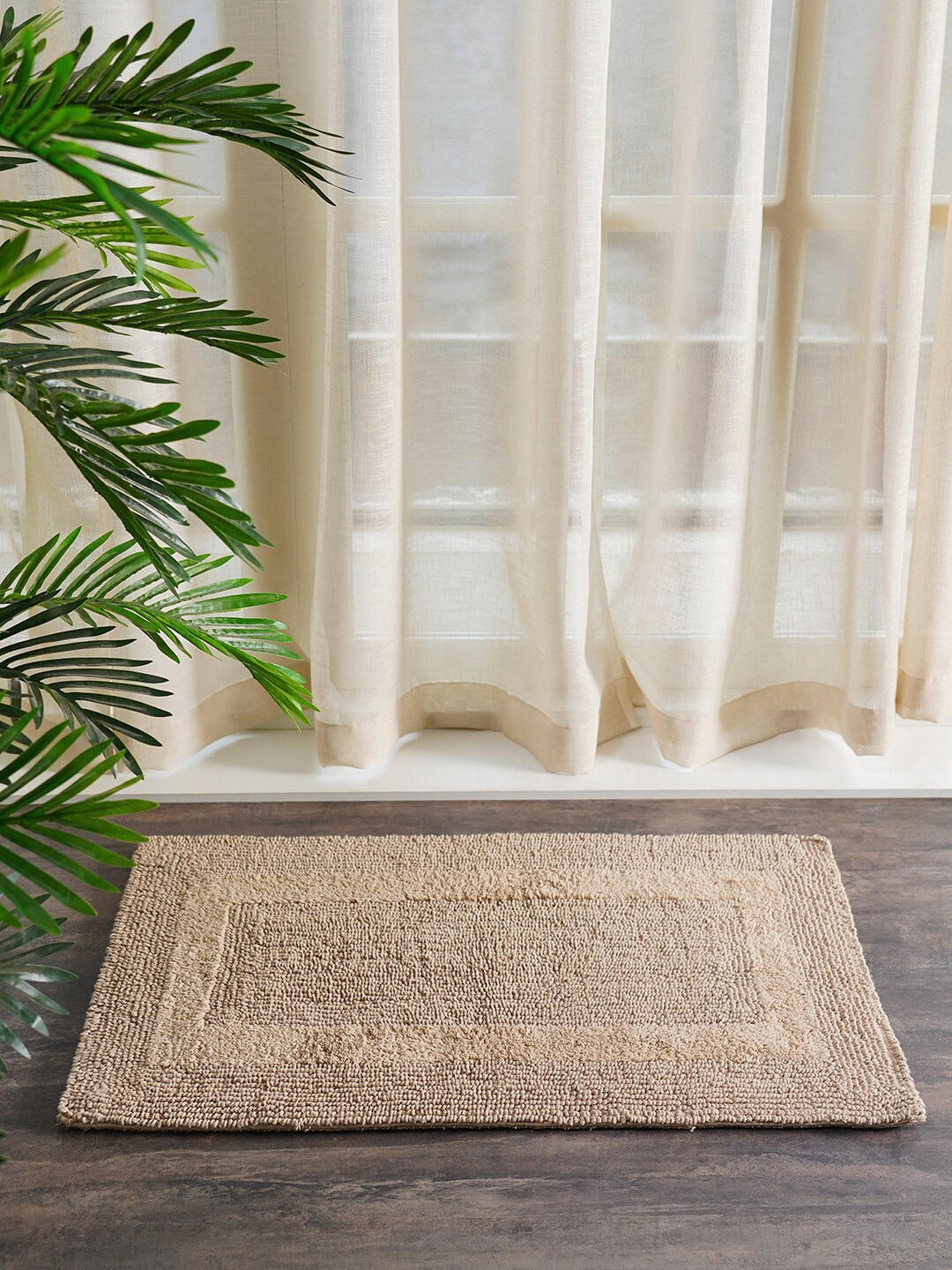Pure Home and Living Beige Solid Linen Reversible Bathmat
