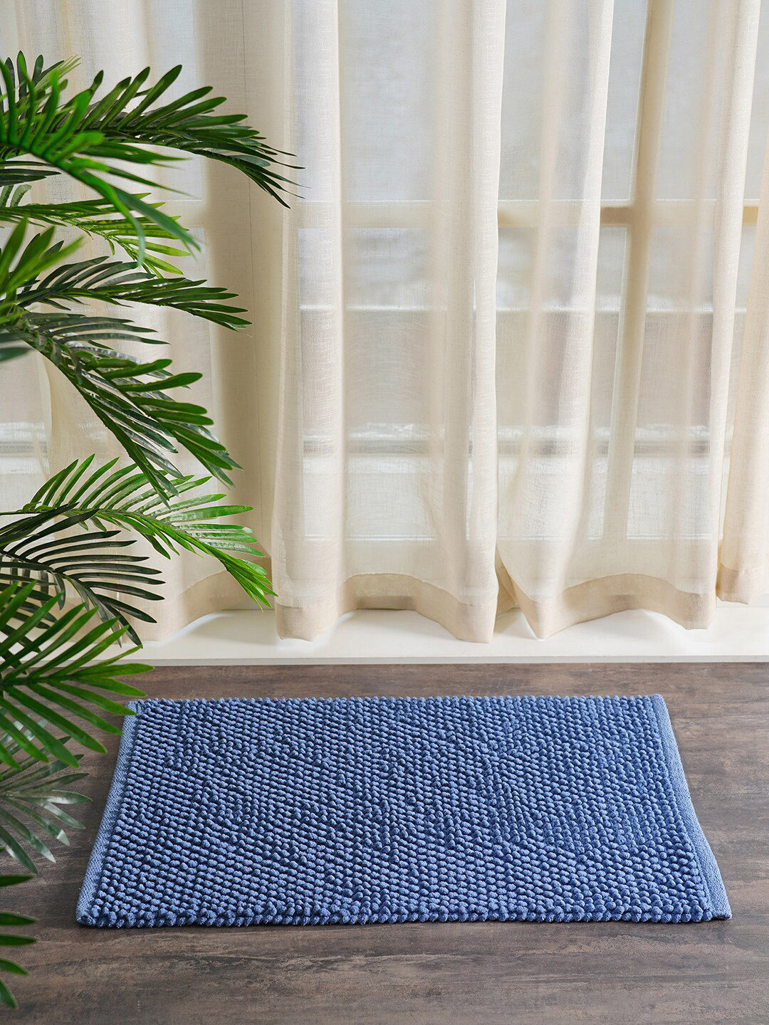 Pure Home and Living Blue Textured 600 GSM Bath Rug