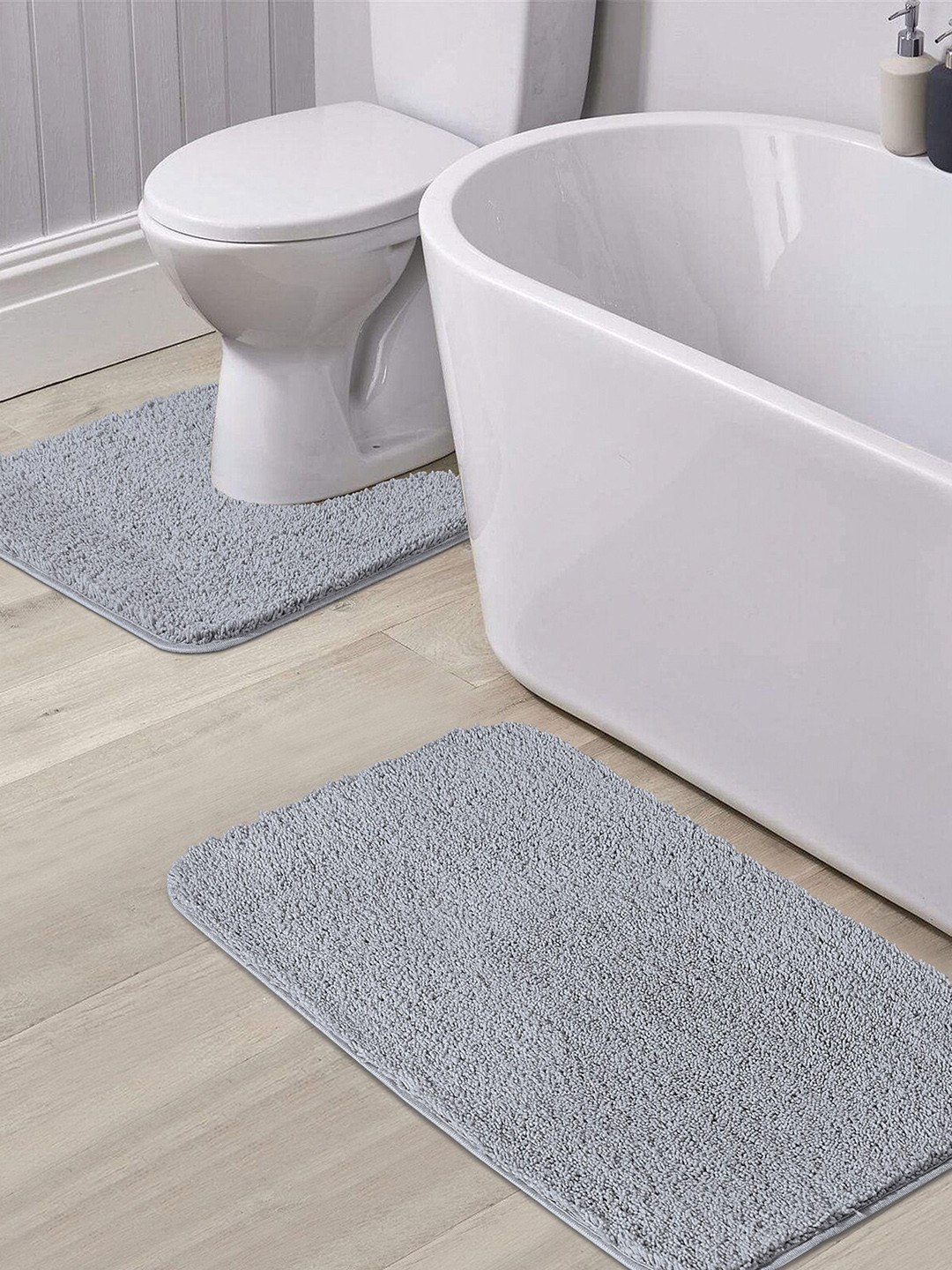 OBSESSIONS Silver Solid 1400 GSM Anti-Skid Bath Rug