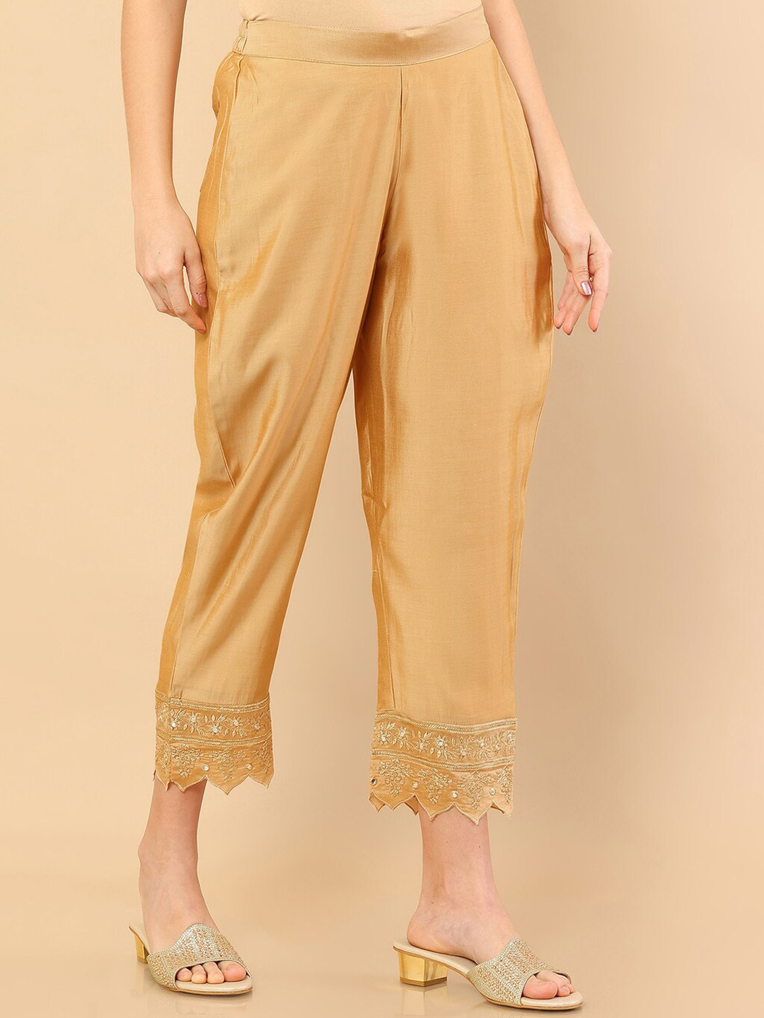 Soch Women Gold-Toned High-Rise Trousers