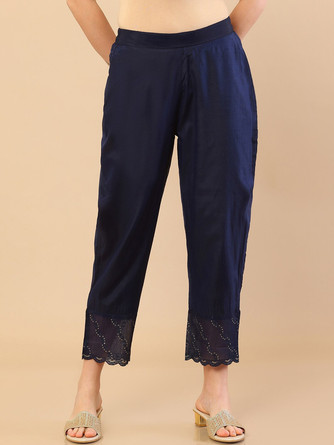 Soch Women Navy Blue High-Rise Jodhpuris Trousers