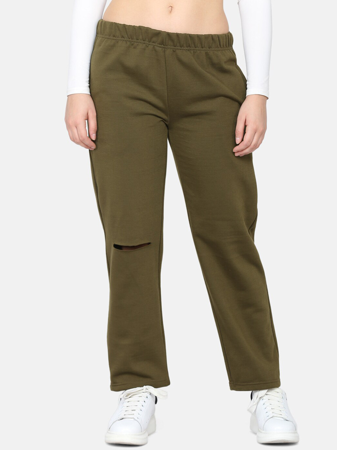 DELAN Women Olive-coloured Solid Rugged Track Pants