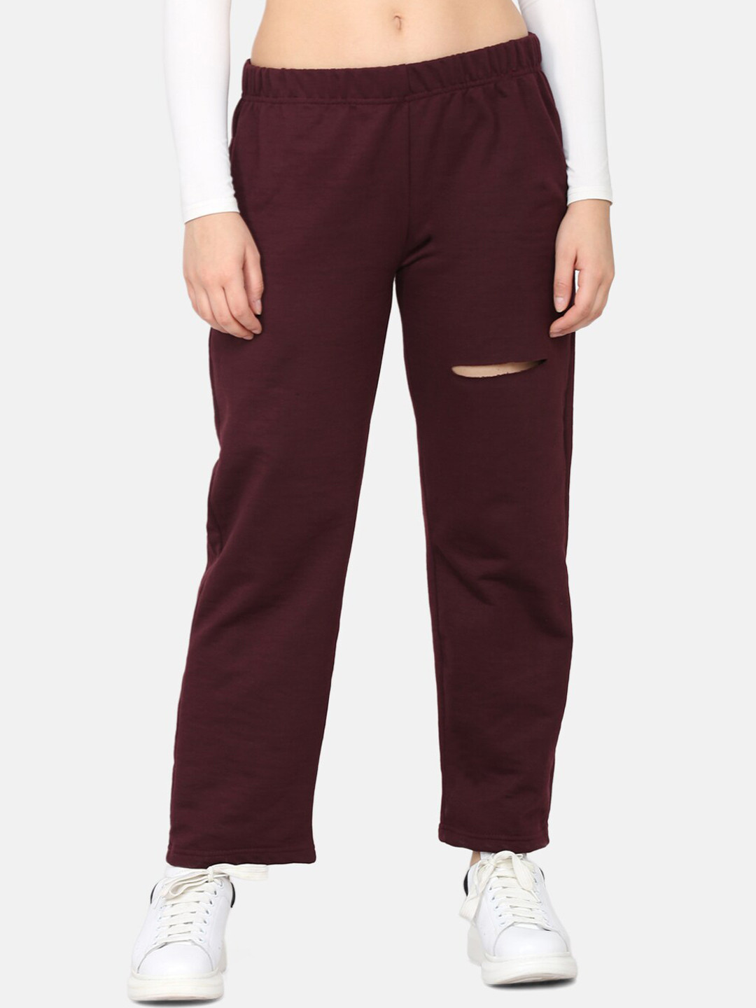 DELAN Women Maroon Solid Rugged Track Pant