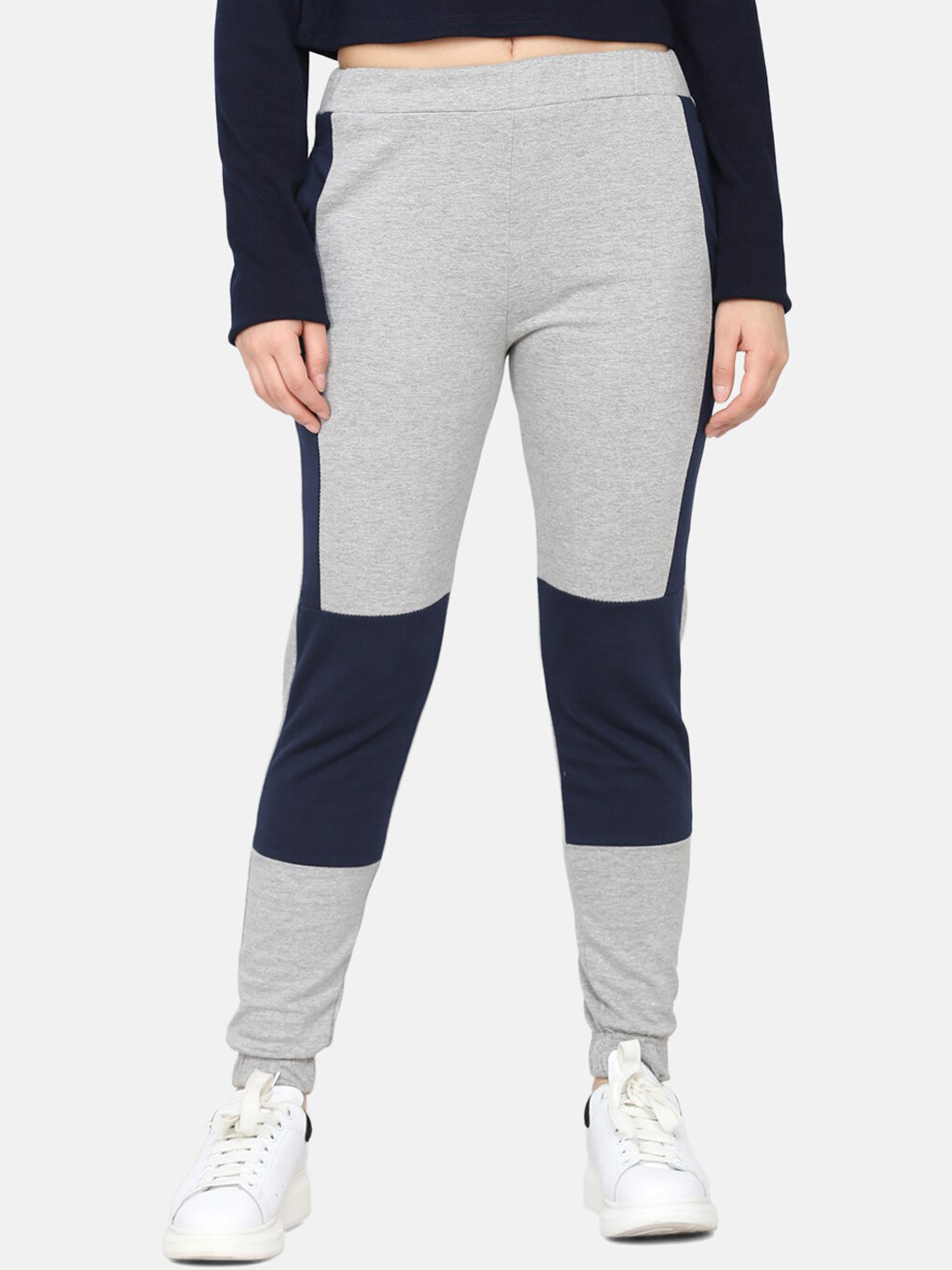 DELAN Women Grey Colorblocked Cotton Joggers