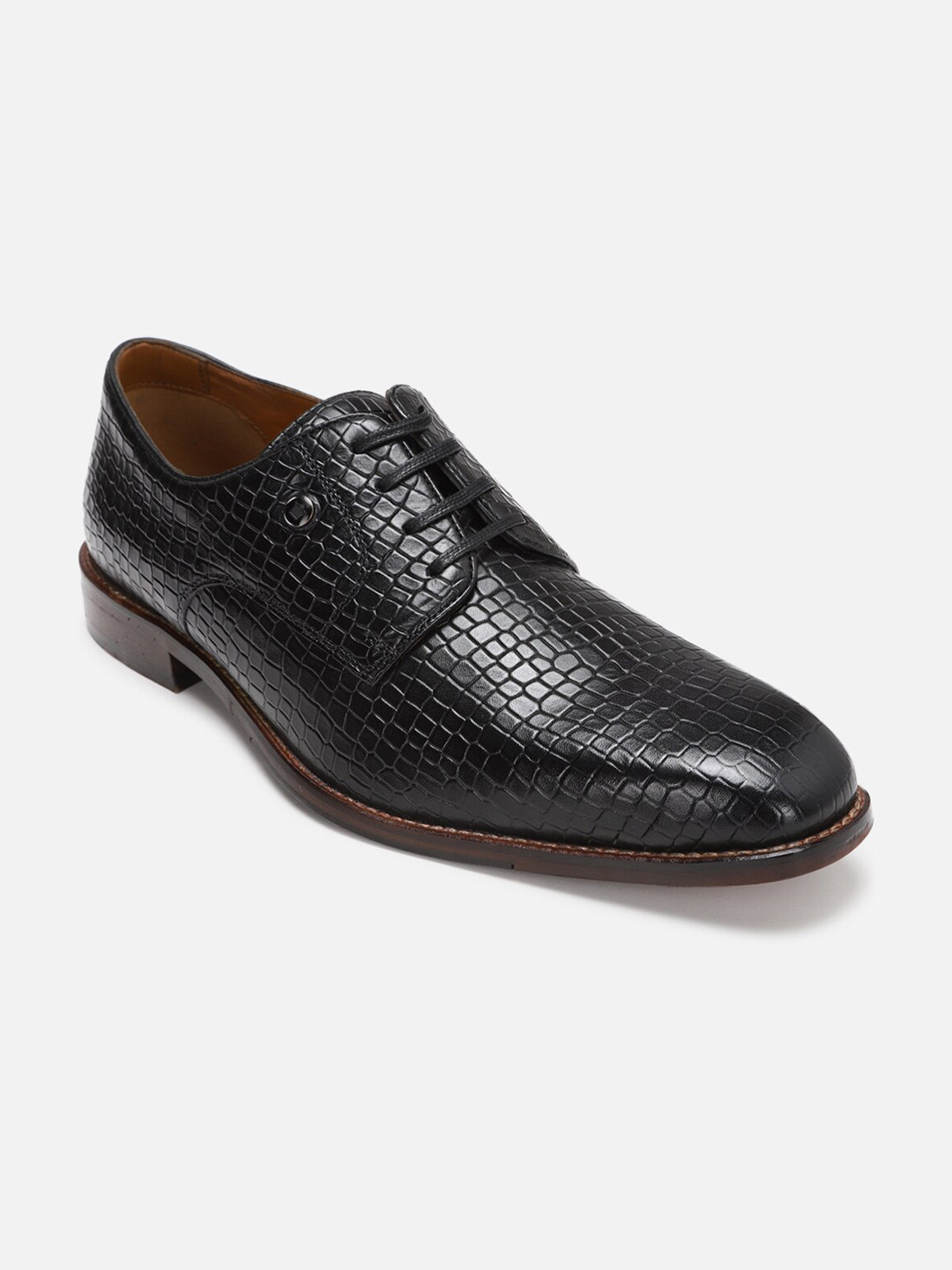 Louis Philippe Men Black Textured Leather Formal Derbys