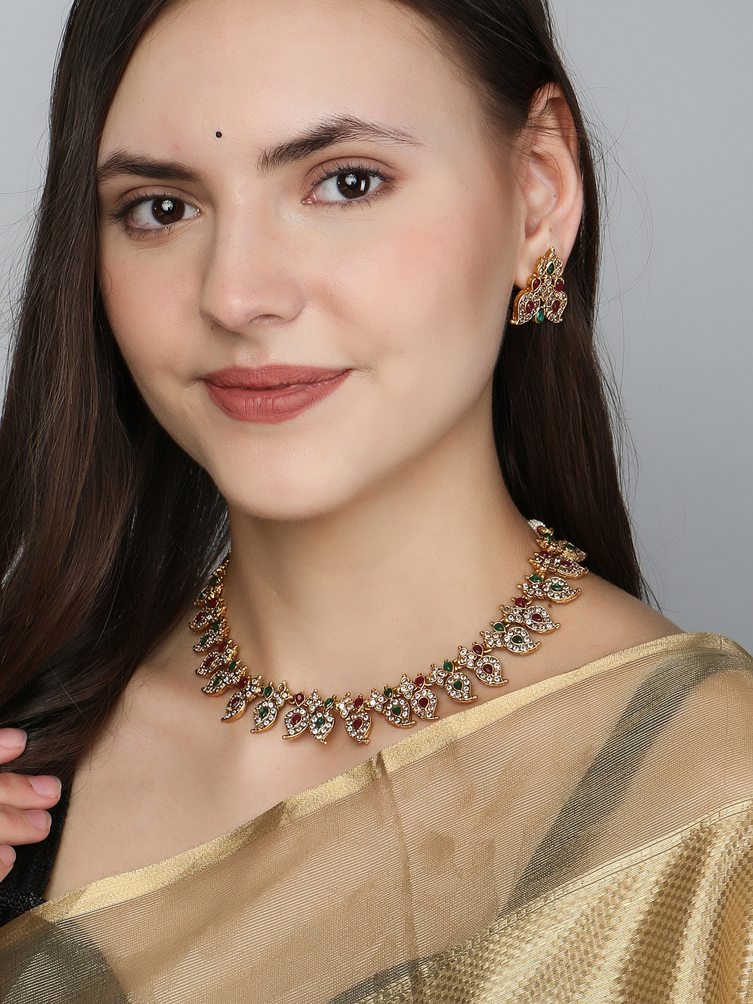 Adwitiya Collection Gold-Plated Stone-Studded Jewellery Set