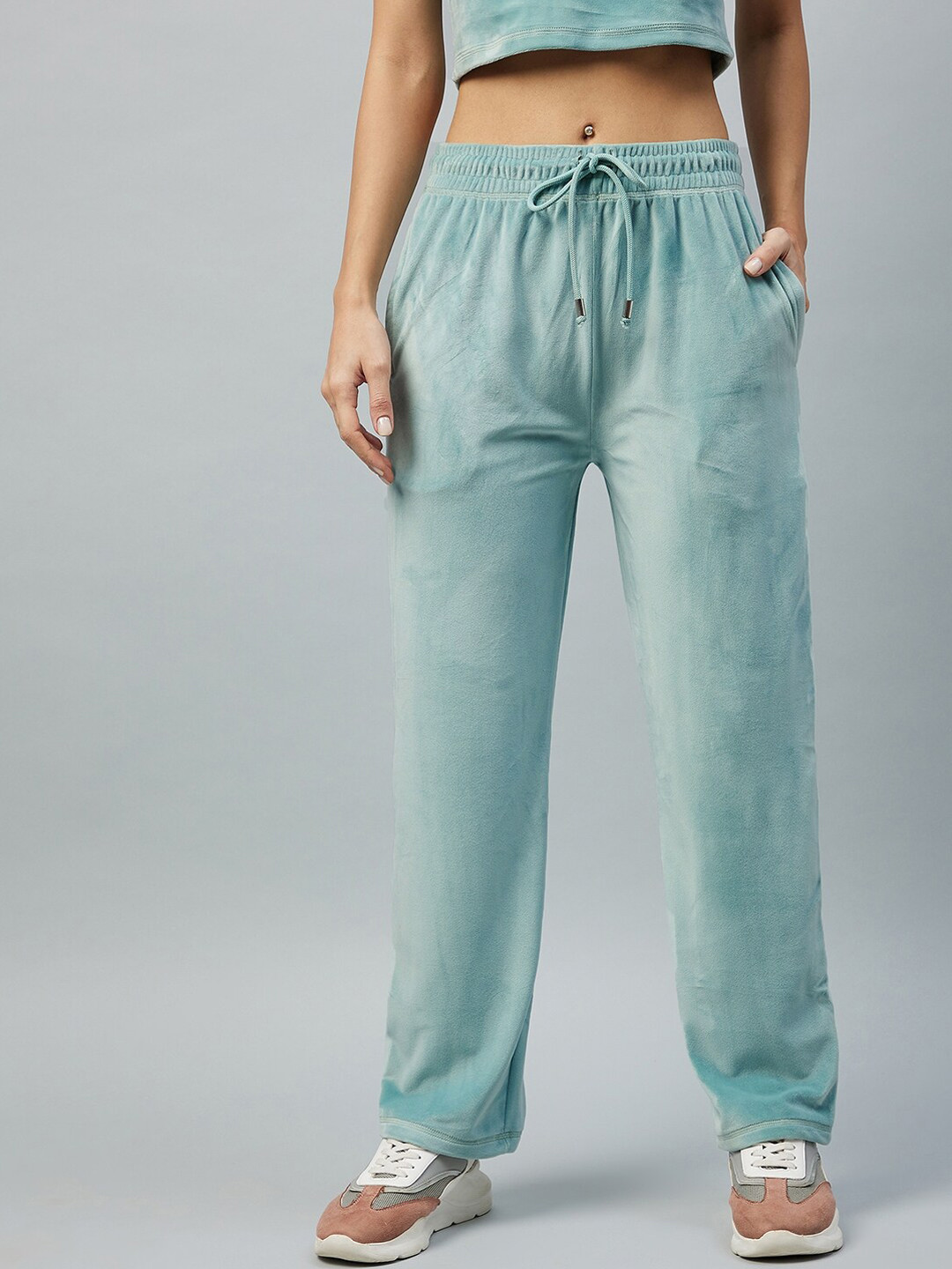 DELAN Women Sea Green Solid Track Pants