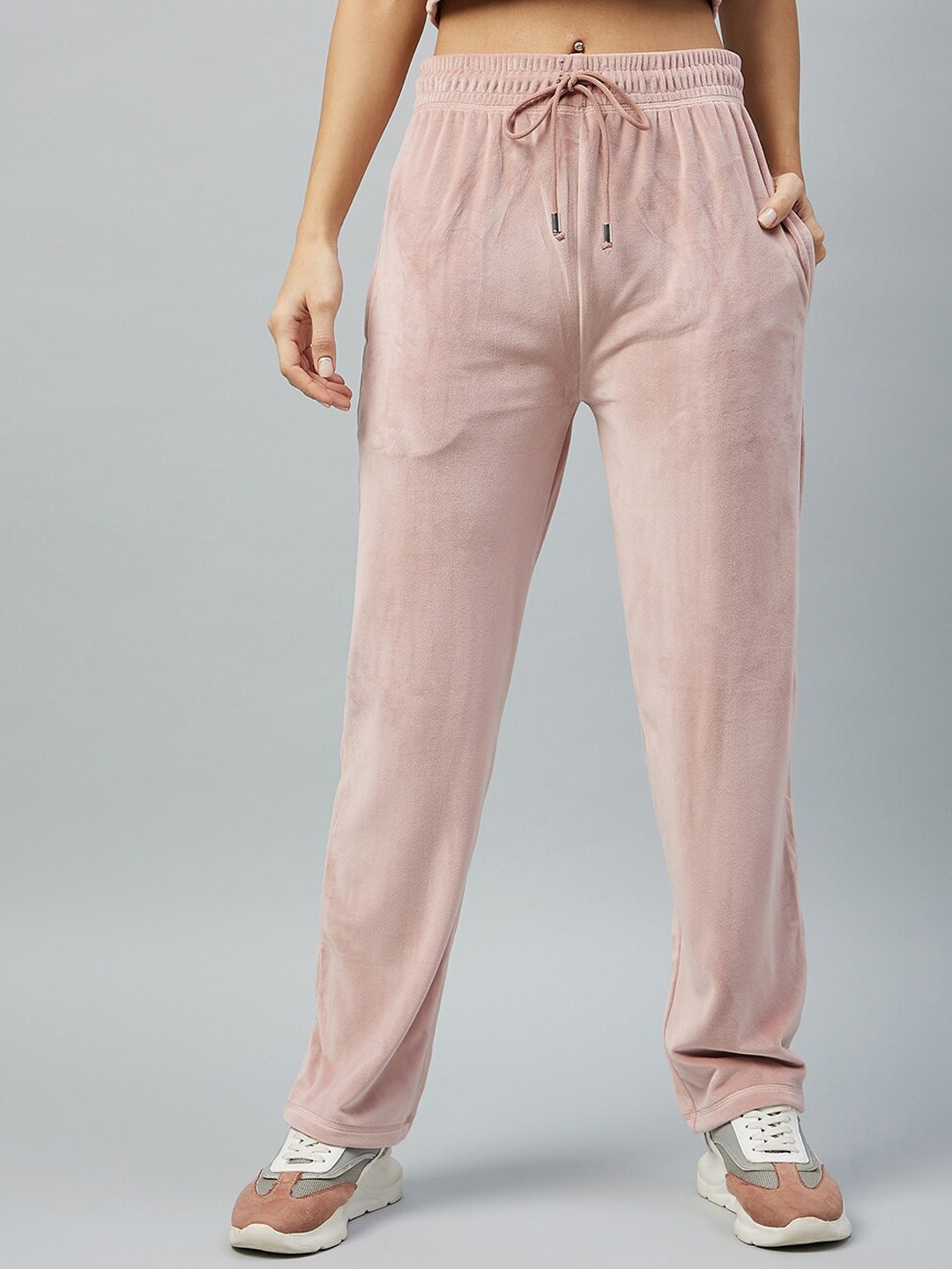 DELAN Women Peach-Coloured Solid Cotton Track Pants