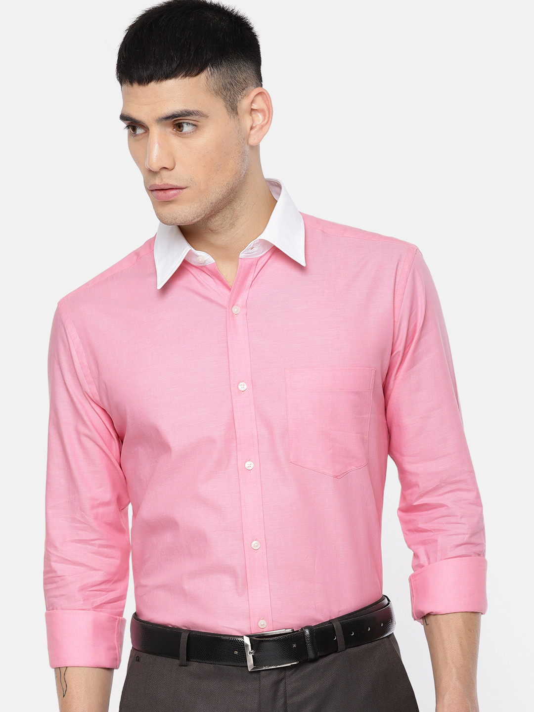 Buy Park Avenue Men Pink Slim Fit Solid 