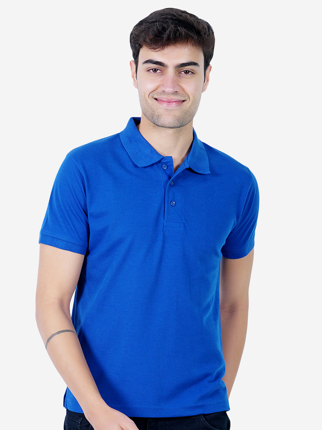 TEEMOODS Men Blue Polo Collar Cotton T-shirt
