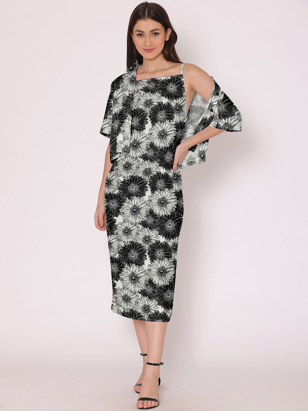 DressBerry Women Black Printed Dress With Shirt