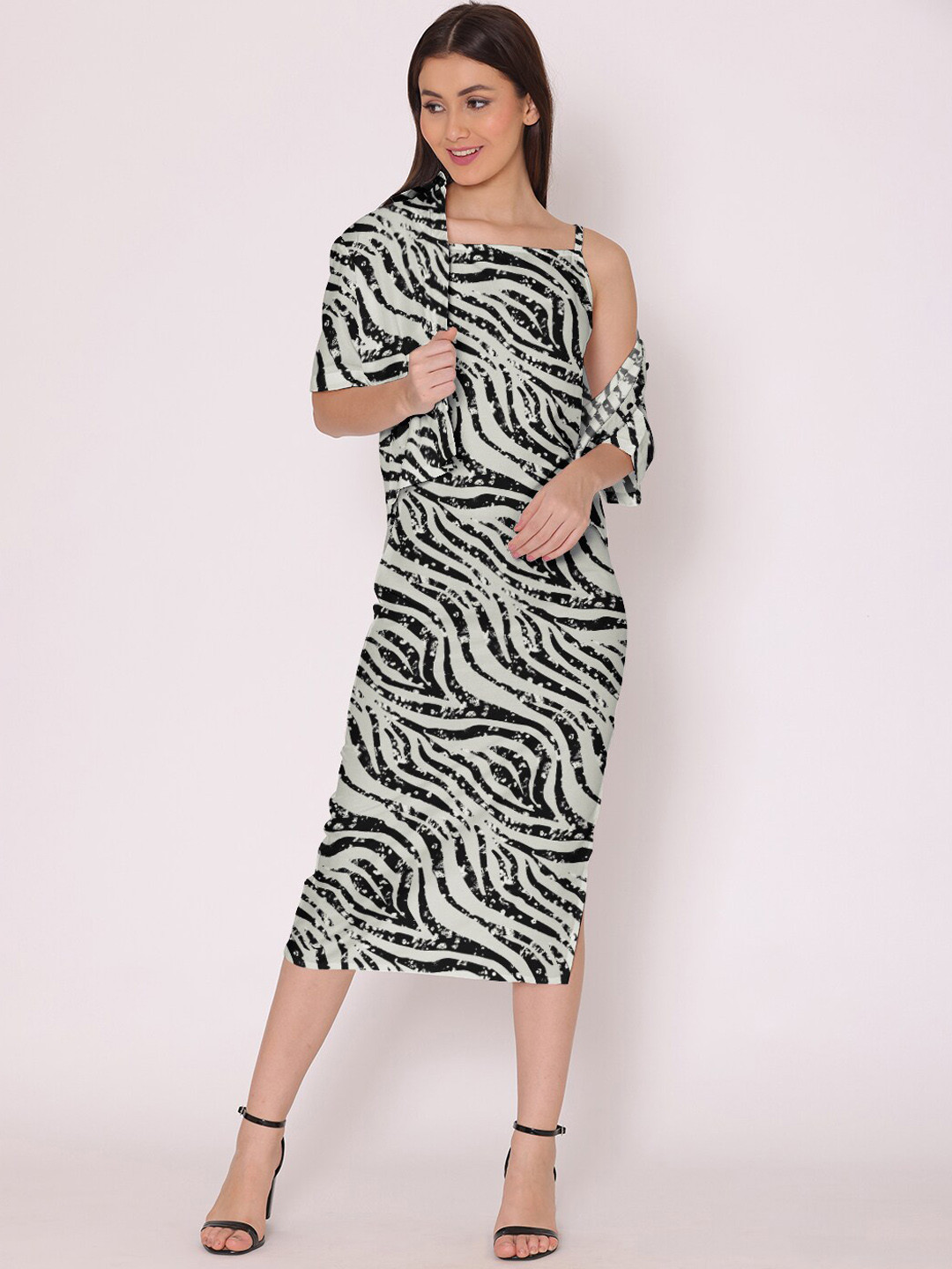 DressBerry Women Black Animal Print Dress With Shirt