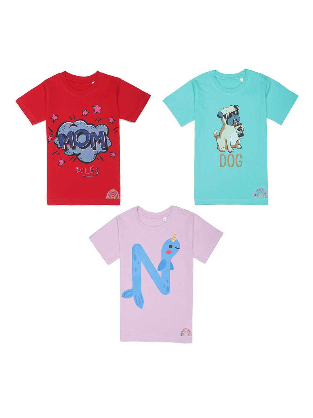 Tossido Kids Red & Purple Pack Of 3 Printed Cotton T-shirt