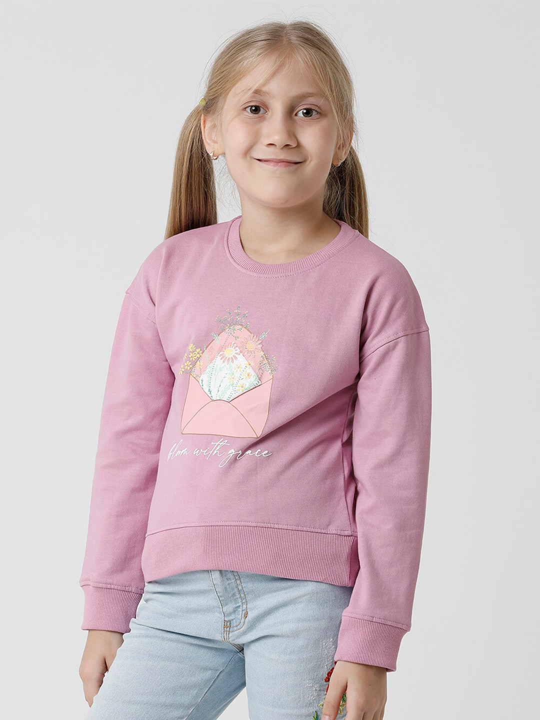 KATE & OSCAR Girls Lavender Printed Sweatshirt