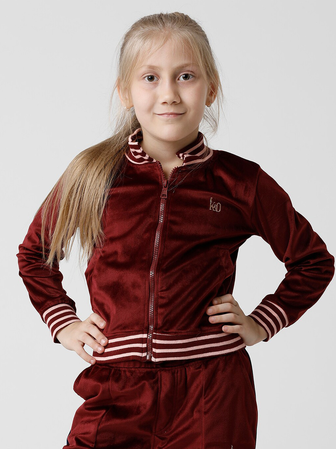 KATE & OSCAR Girls Red Embellished Velour Sweatshirt
