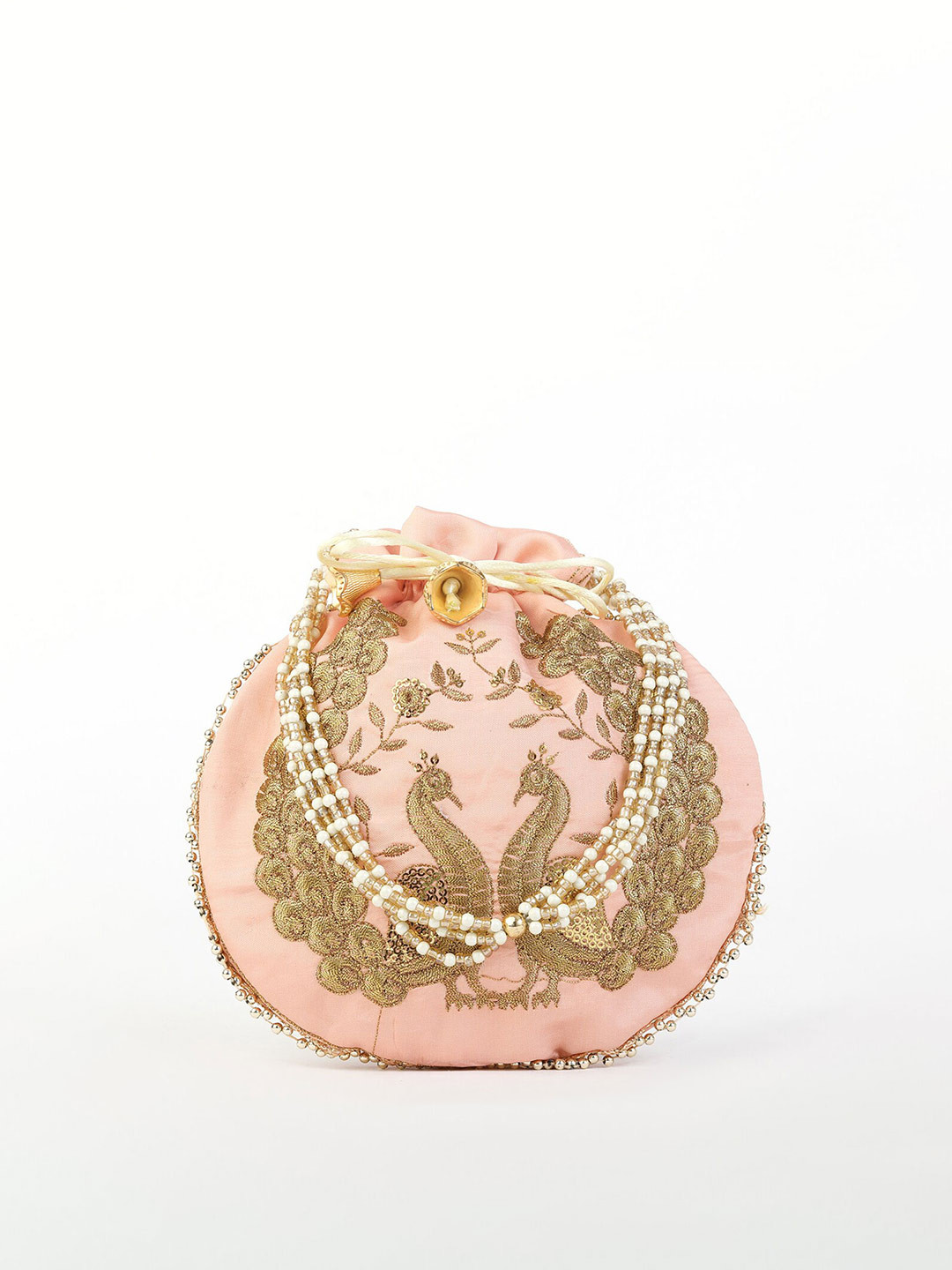 gaura pakhi Pink & Gold-Toned Embroidered Potli Clutch