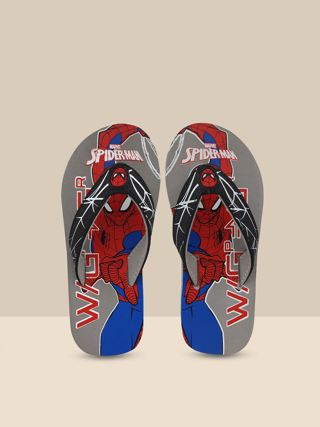 Kids Ville Boys Grey & Blue Spiderman Print Thong Flip-Flops
