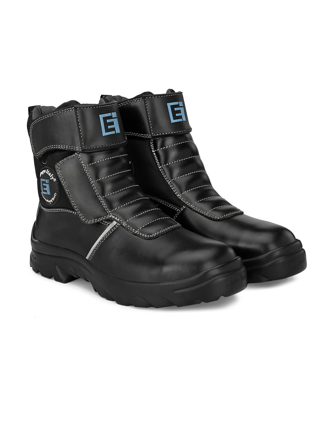 Eego Italy Men Black Solid Leather Biker Boots