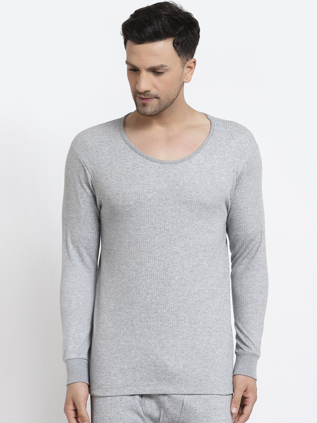 Kalt Men Grey Melange Solid Thermal Top