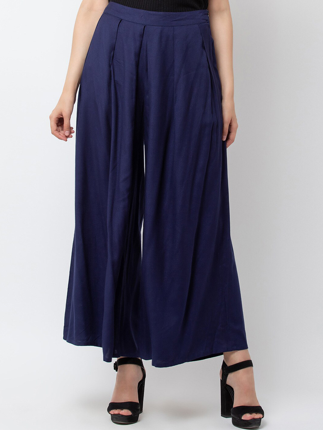 DODO & MOA Women Blue Relaxed Pleated Trousers