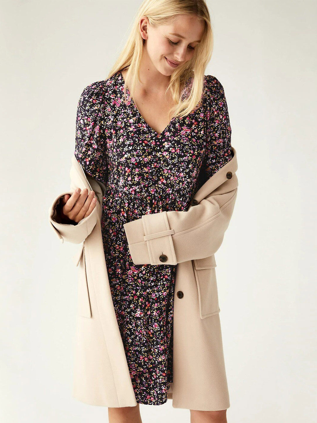 Marks & Spencer Women Black Floral Printed Dress