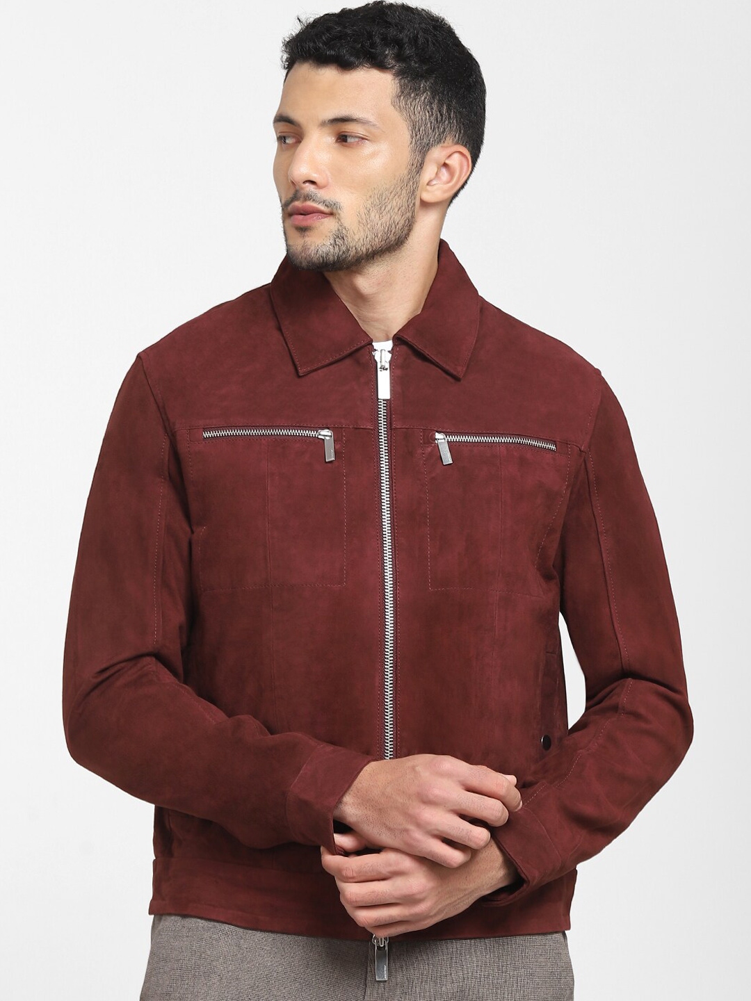Maroon suede jacket mens sales