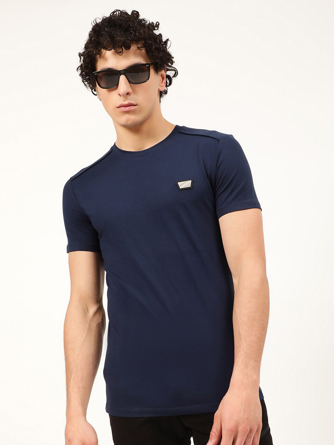 Antony Morato Men Blue Applique Slim Fit T-shirt