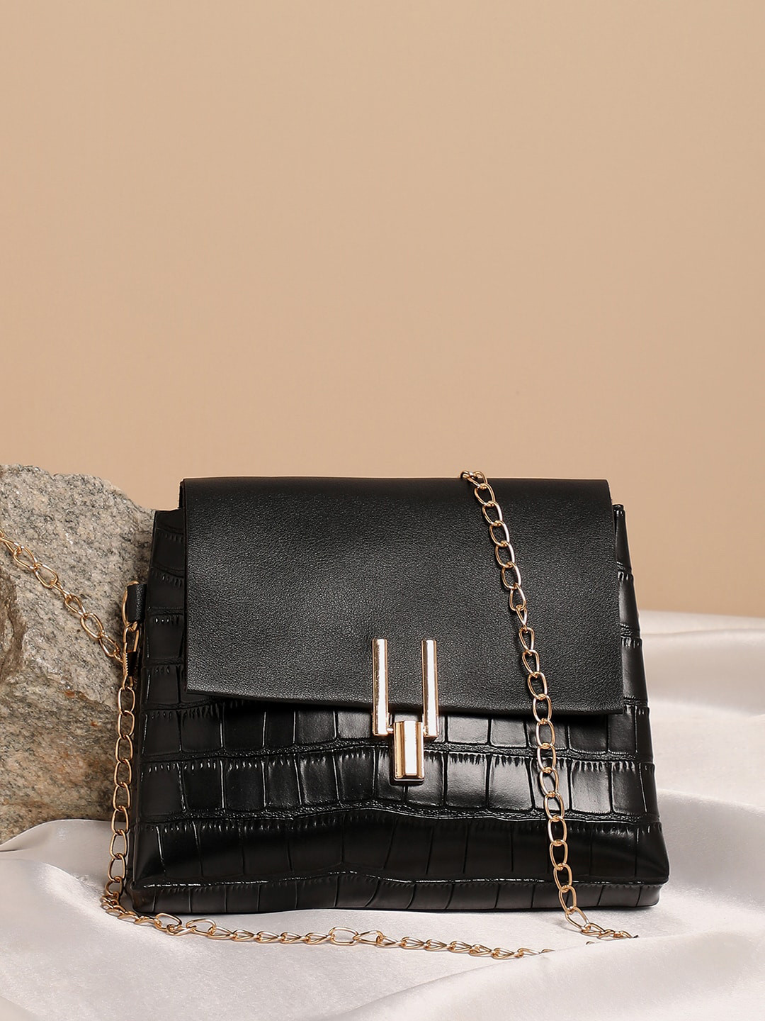 HAUTE SAUCE  Black Textured Swagger Sling Bag
