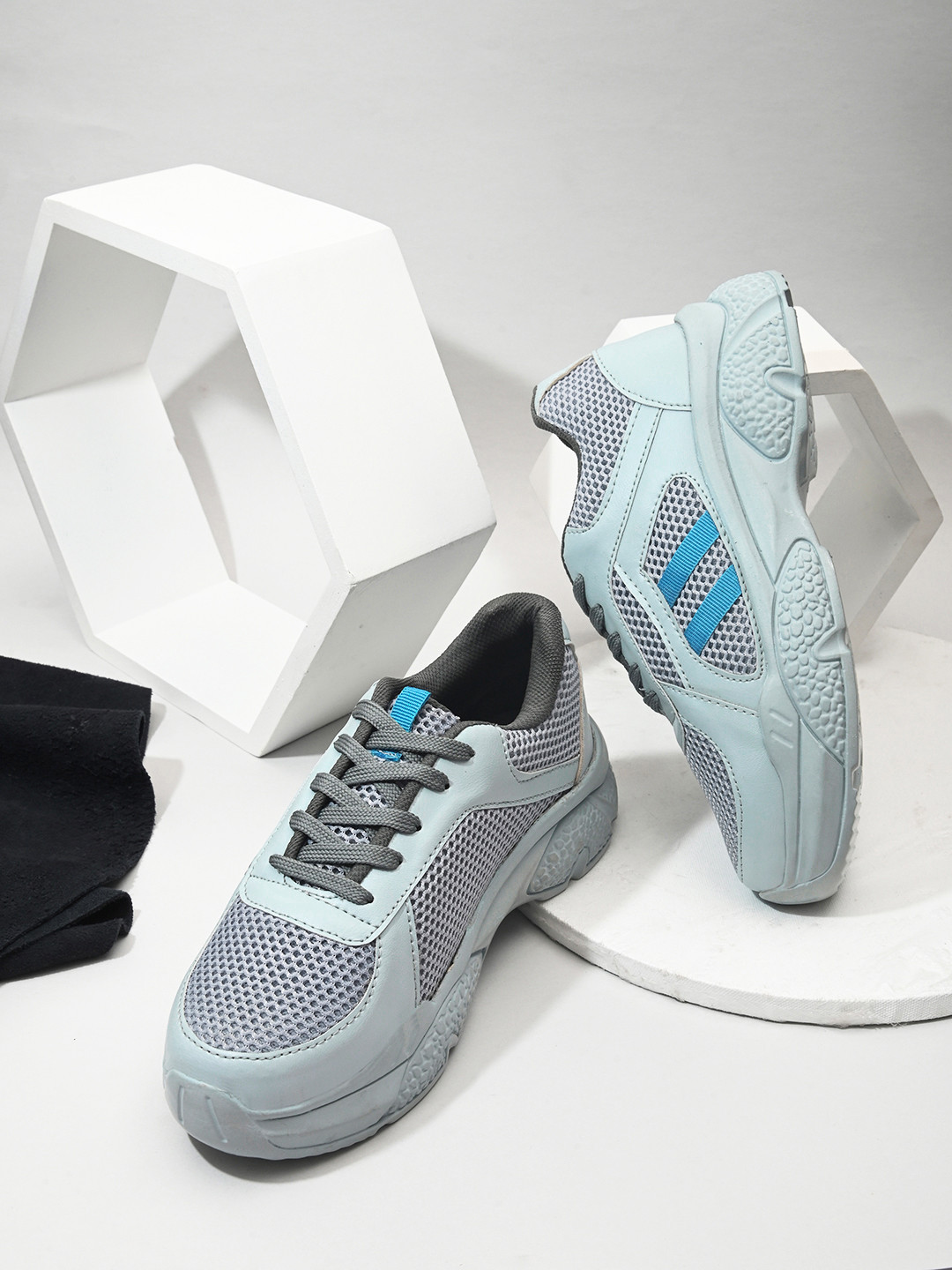 Fashion Victim Women Blue Woven Design Sneakers