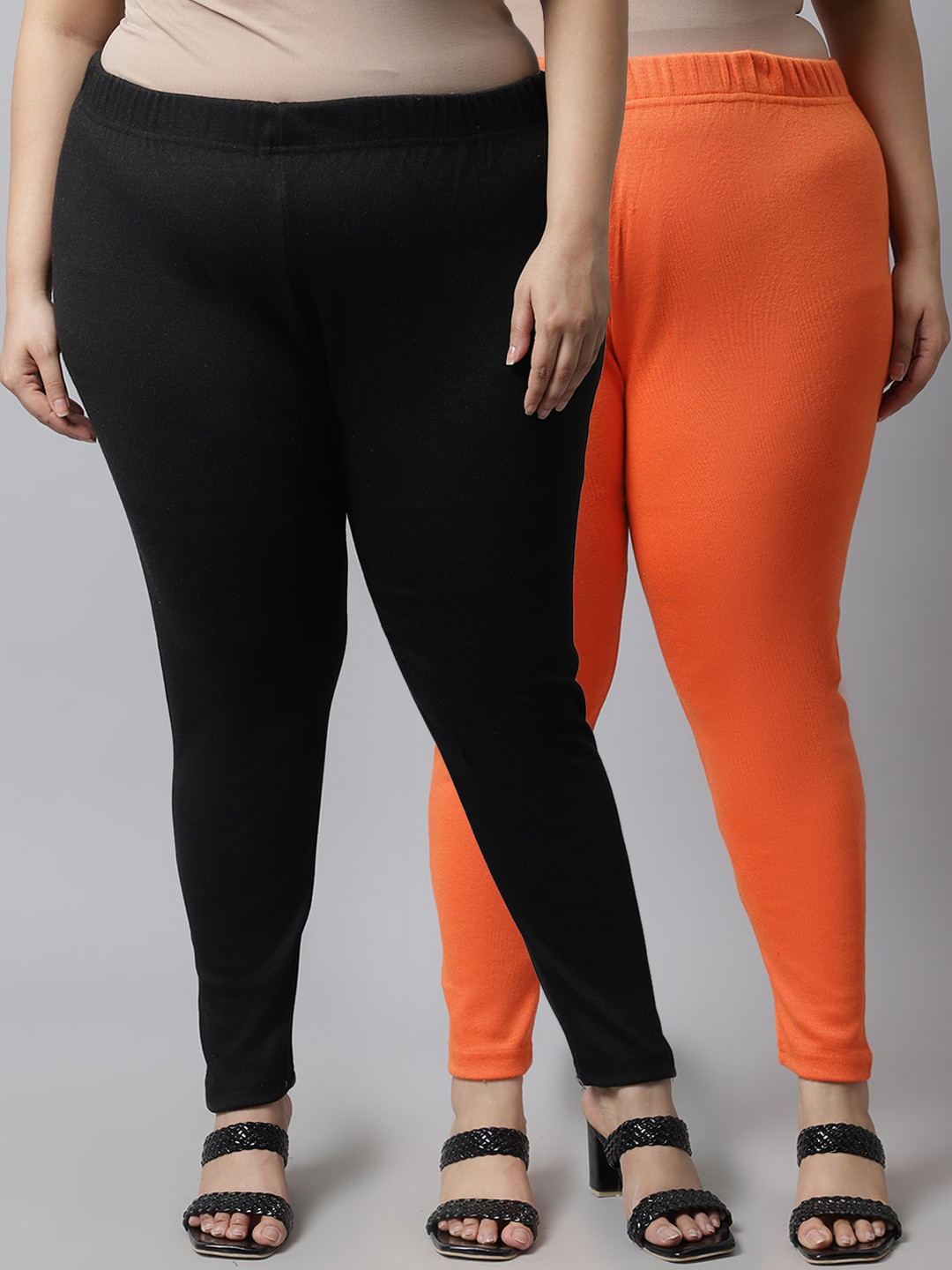 TAG 7 PLUS Women Plus Size Pack of 2 Solid Woolen Leggings
