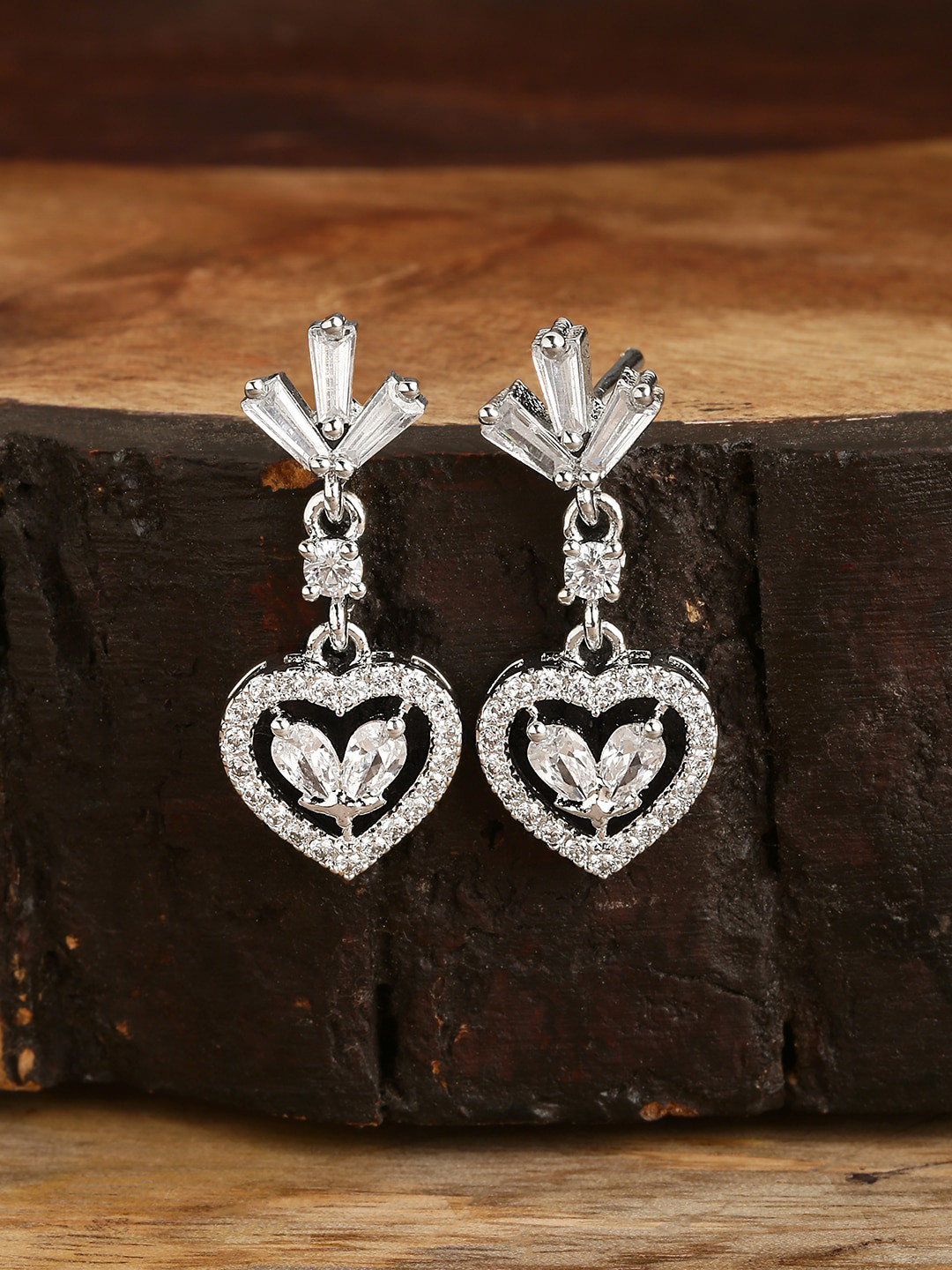 HOT AND BOLD Silver-Toned Heart Shaped Drop Earrings