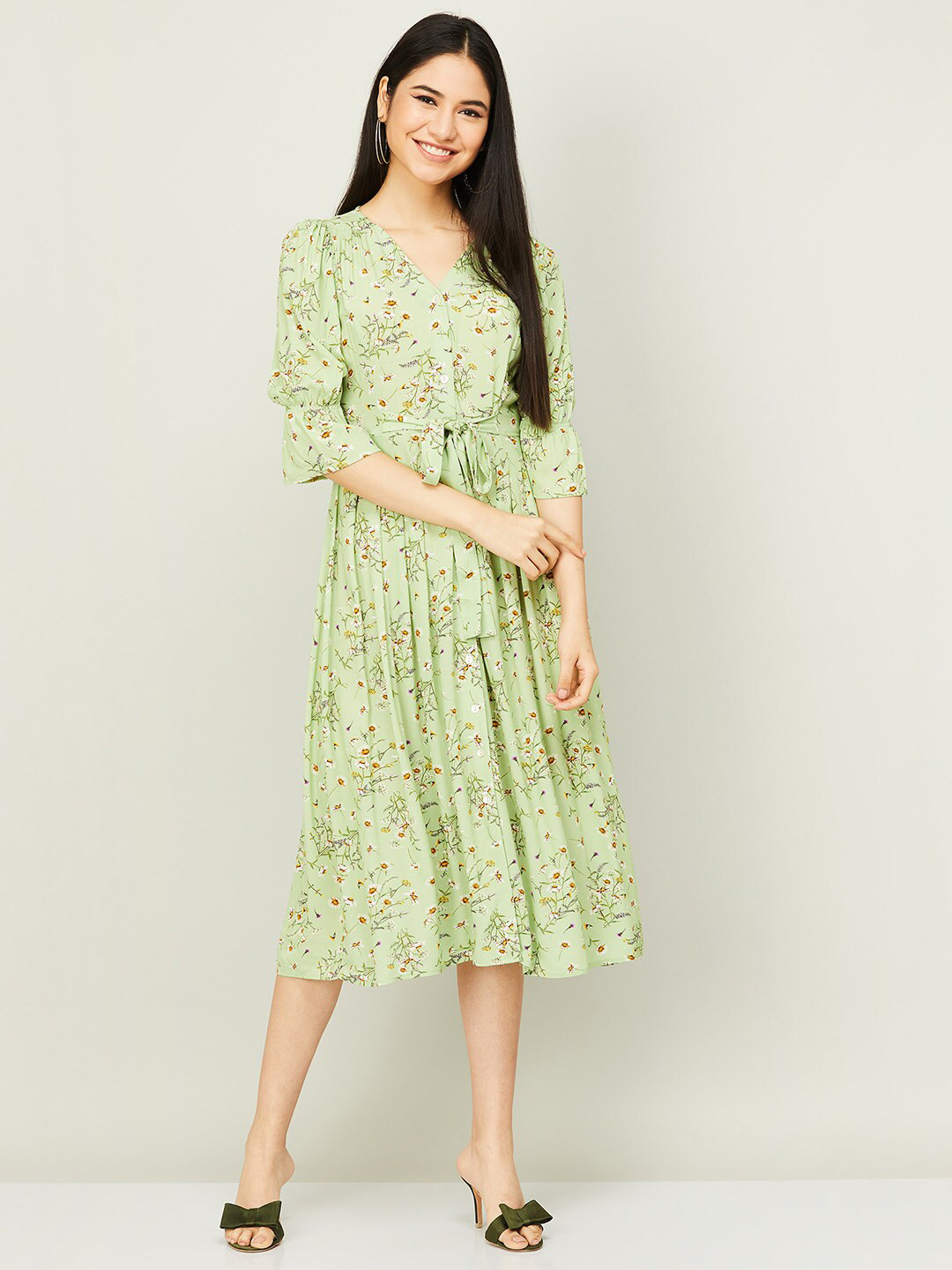 CODE by Lifestyle Women Green Floral Polyester Dress
