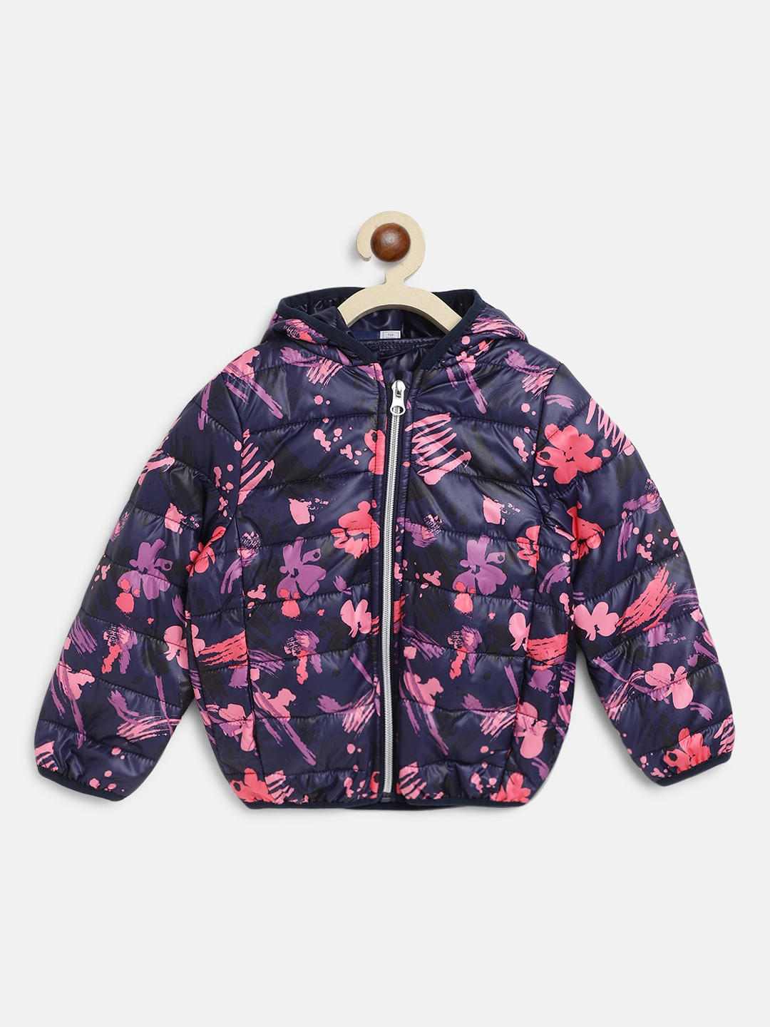 Chicco Girls Navy Blue And Purple Floral Insulator Hooded Padded Jacket