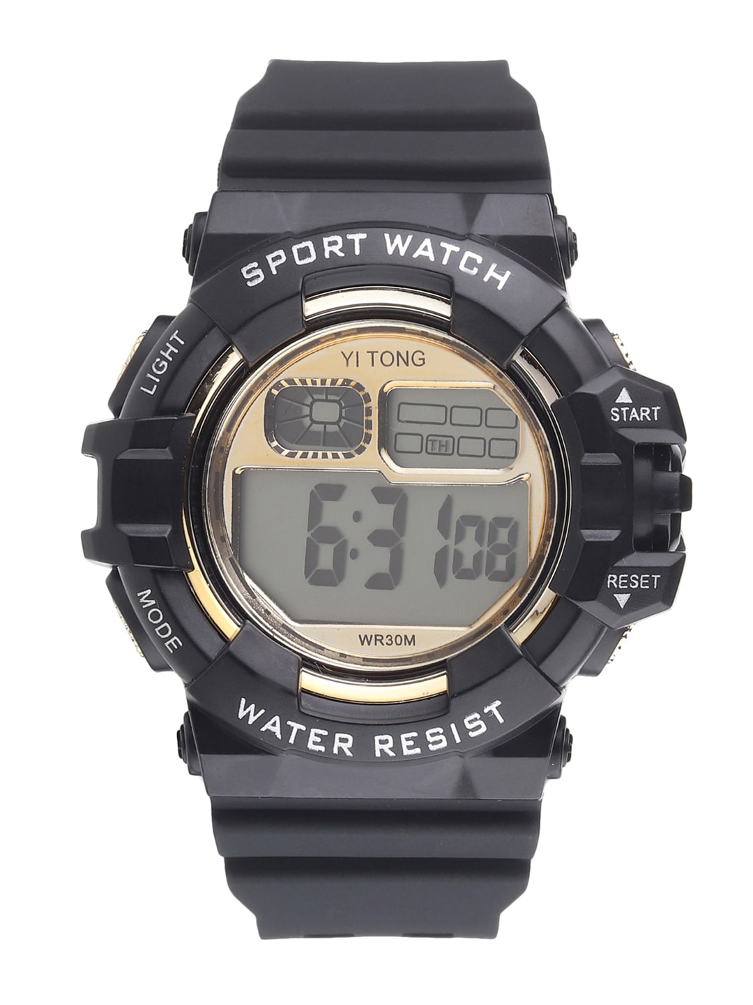 Black and best sale gold digital watch