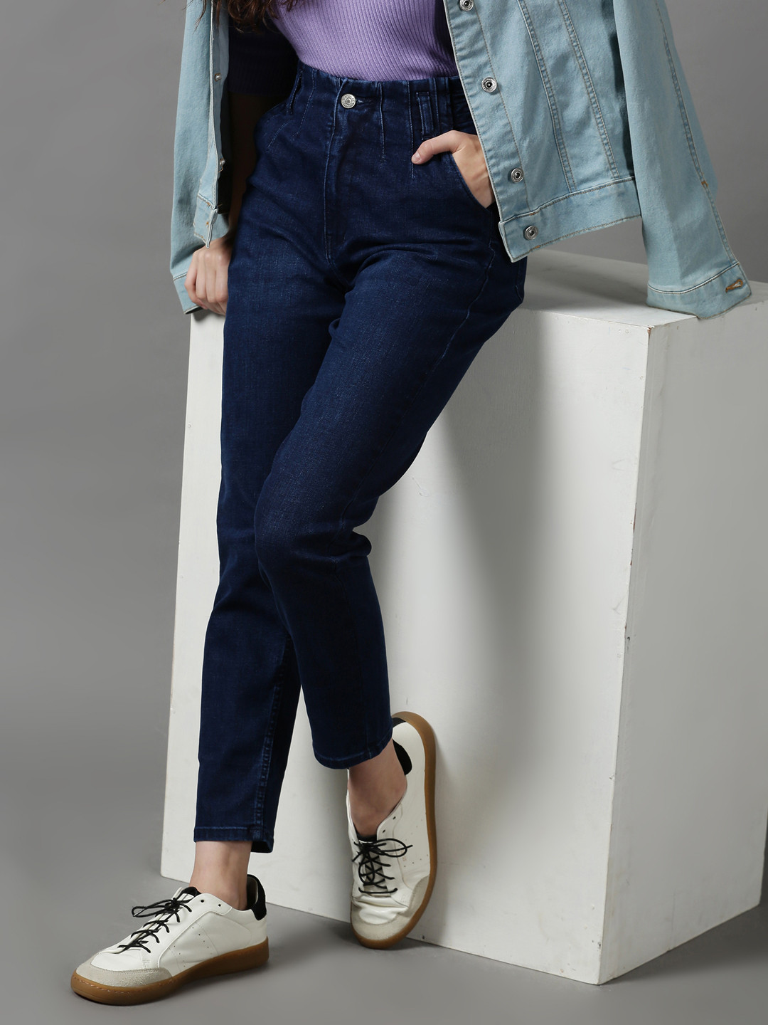 SHOWOFF Women Navy Blue Boyfriend Fit Stretchable Jeans