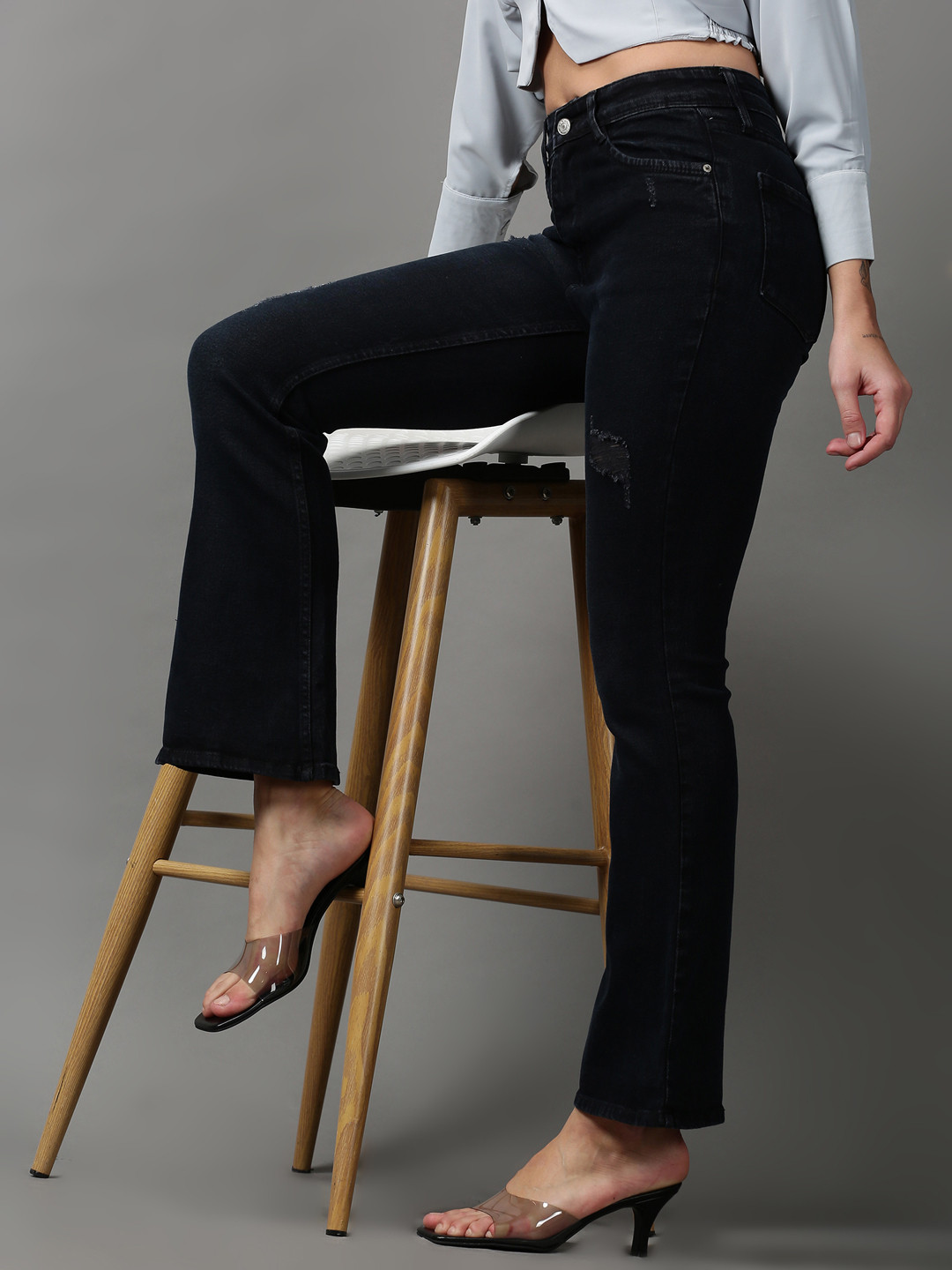 SHOWOFF Women Black Bootcut Mildly Distressed Stretchable Jeans