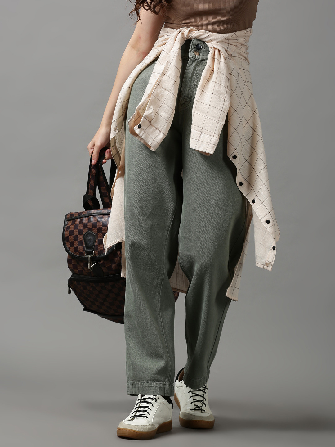 SHOWOFF Women Olive Green Cotton Jeans