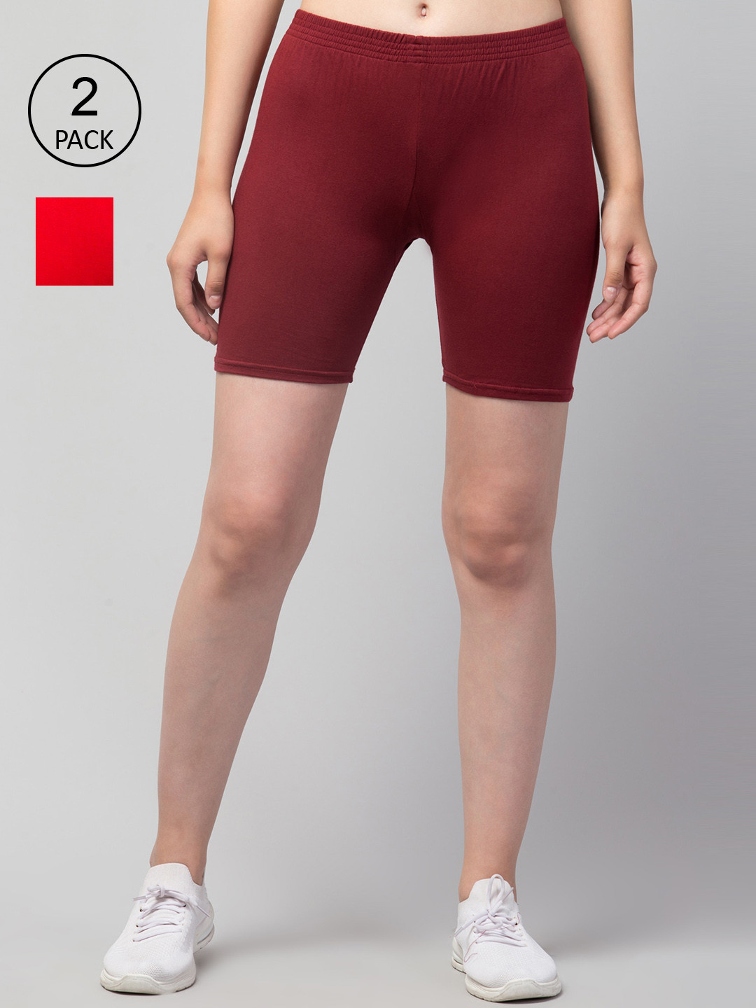 Apraa & Parma Women Maroon & Red  Pack Of 2 Pure Cotton Slim Fit Cycling Sports Shorts