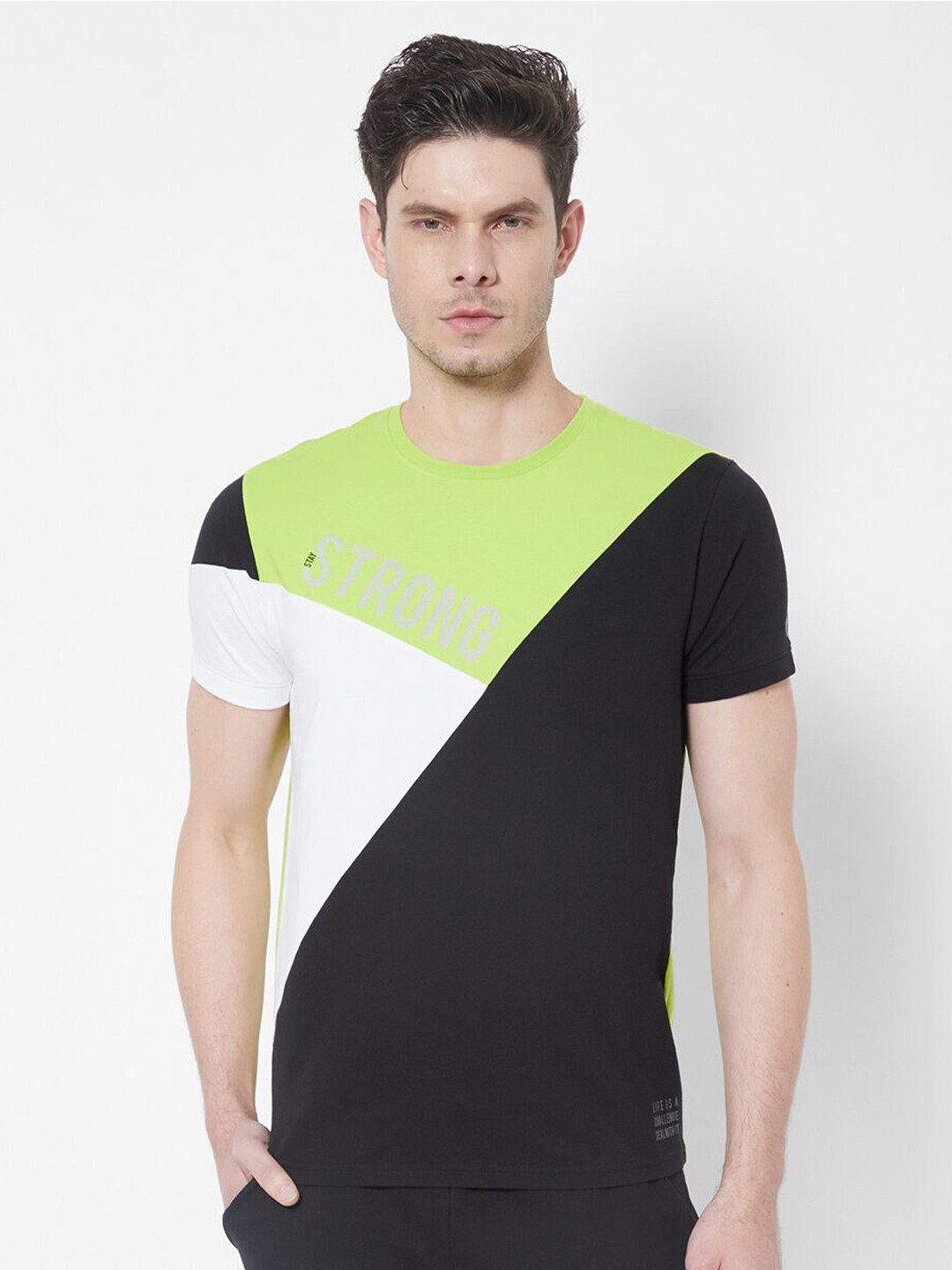 Pepe Jeans Men Green & Black Cotton Colourblocked T-shirt