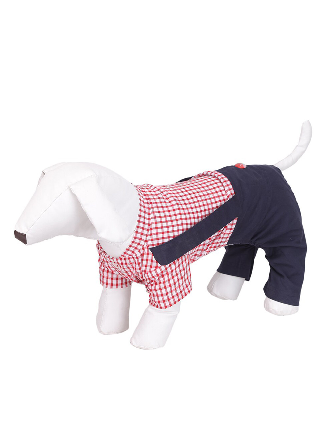 Lulala Red & Navy Blue Checked Cotton Dog Dresses