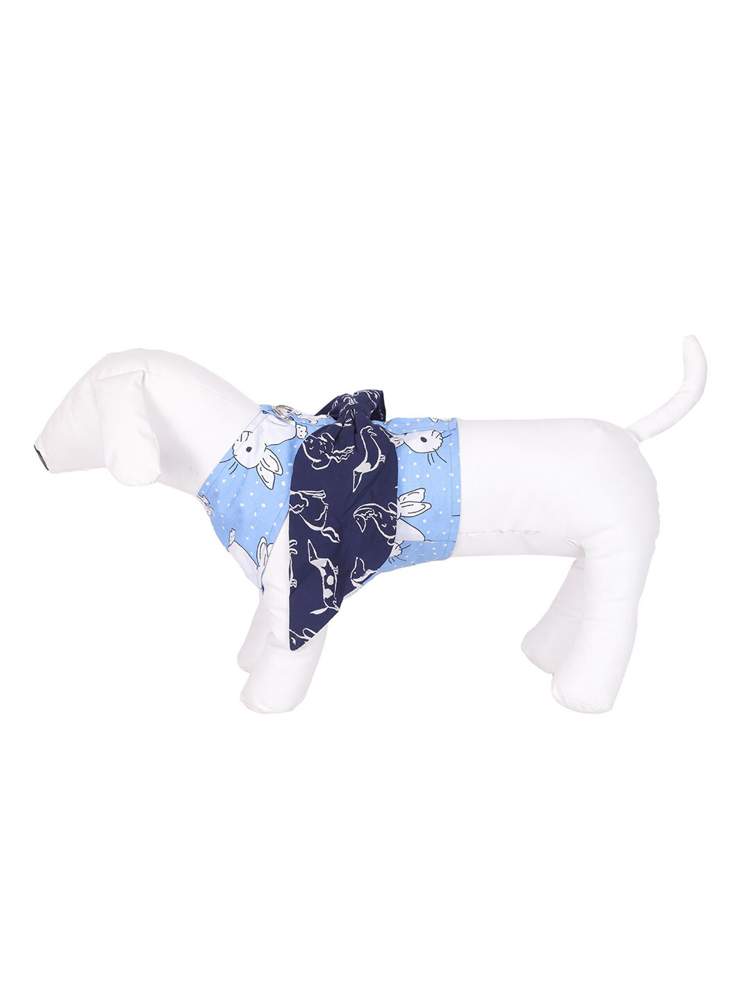 Lulala Blue Printed Cotton Dog Harness with Bow-Knot Set Dress