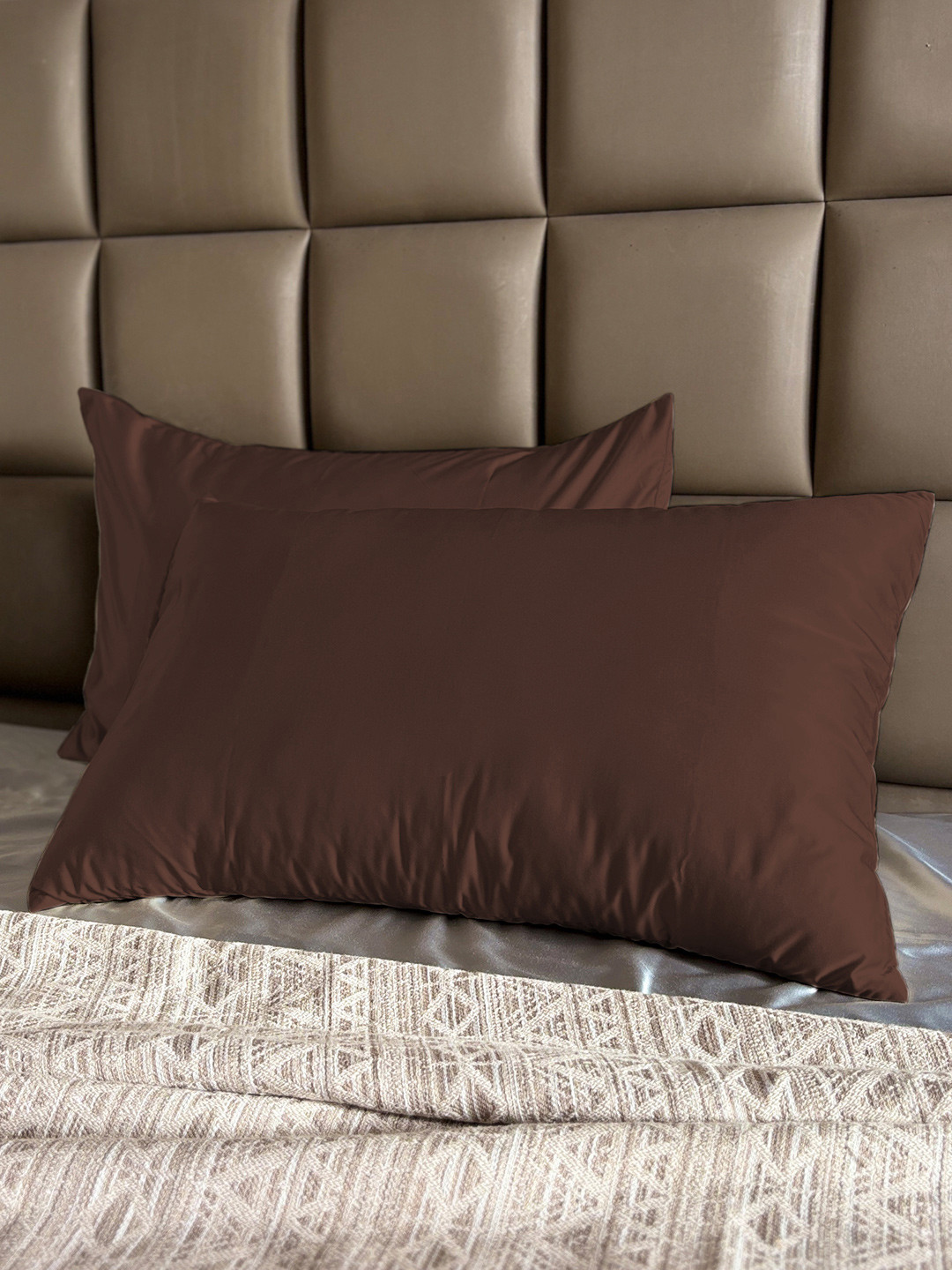 Seevo Set Of 2 Brown 400 TC Satin Pillow Covers