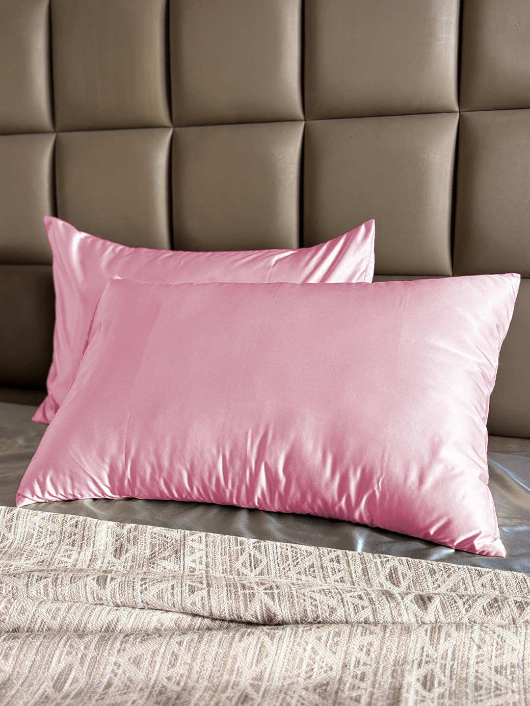 Seevo Set Of 2 Pink 400 TC Satin Pillow Covers