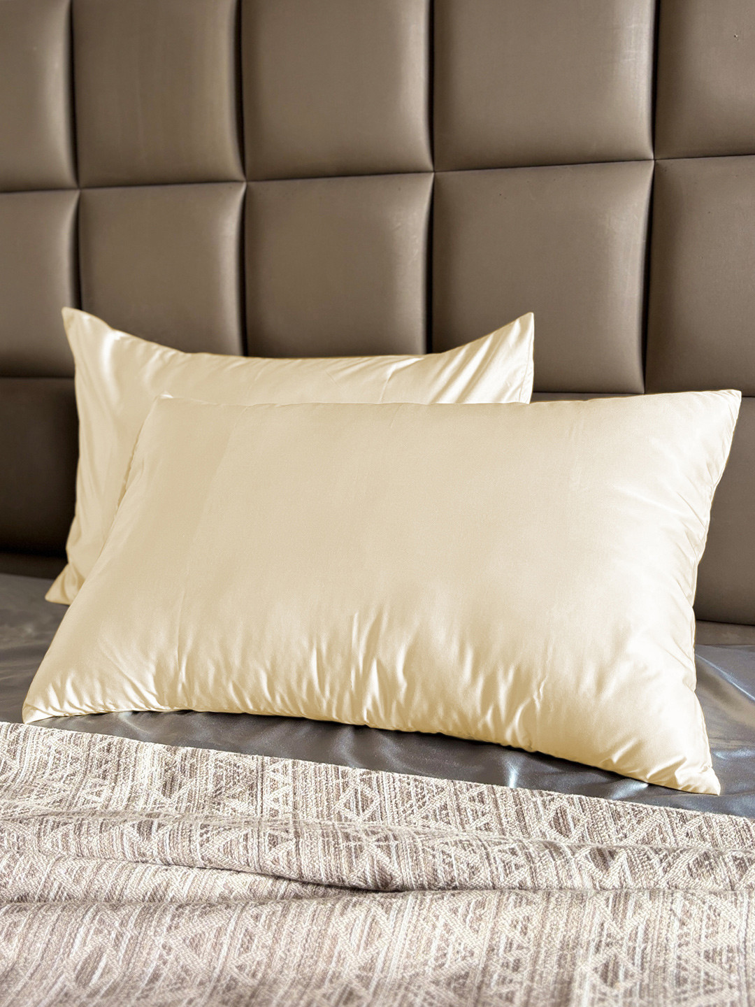 Seevo Set Of 2 Cream 400 TC Satin Pillow Covers